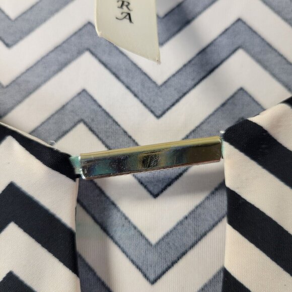 Tacera Womens L Chevron Print‎ Short Sleeve Shift Dress Cream Black Retro Casual - Picture 4 of 11